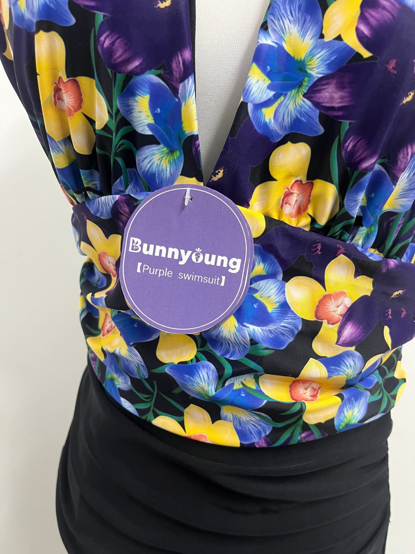 【Bunnyoung Purple Floral Halter Swimsuit】—— Vibrant & Stylish Beachwear