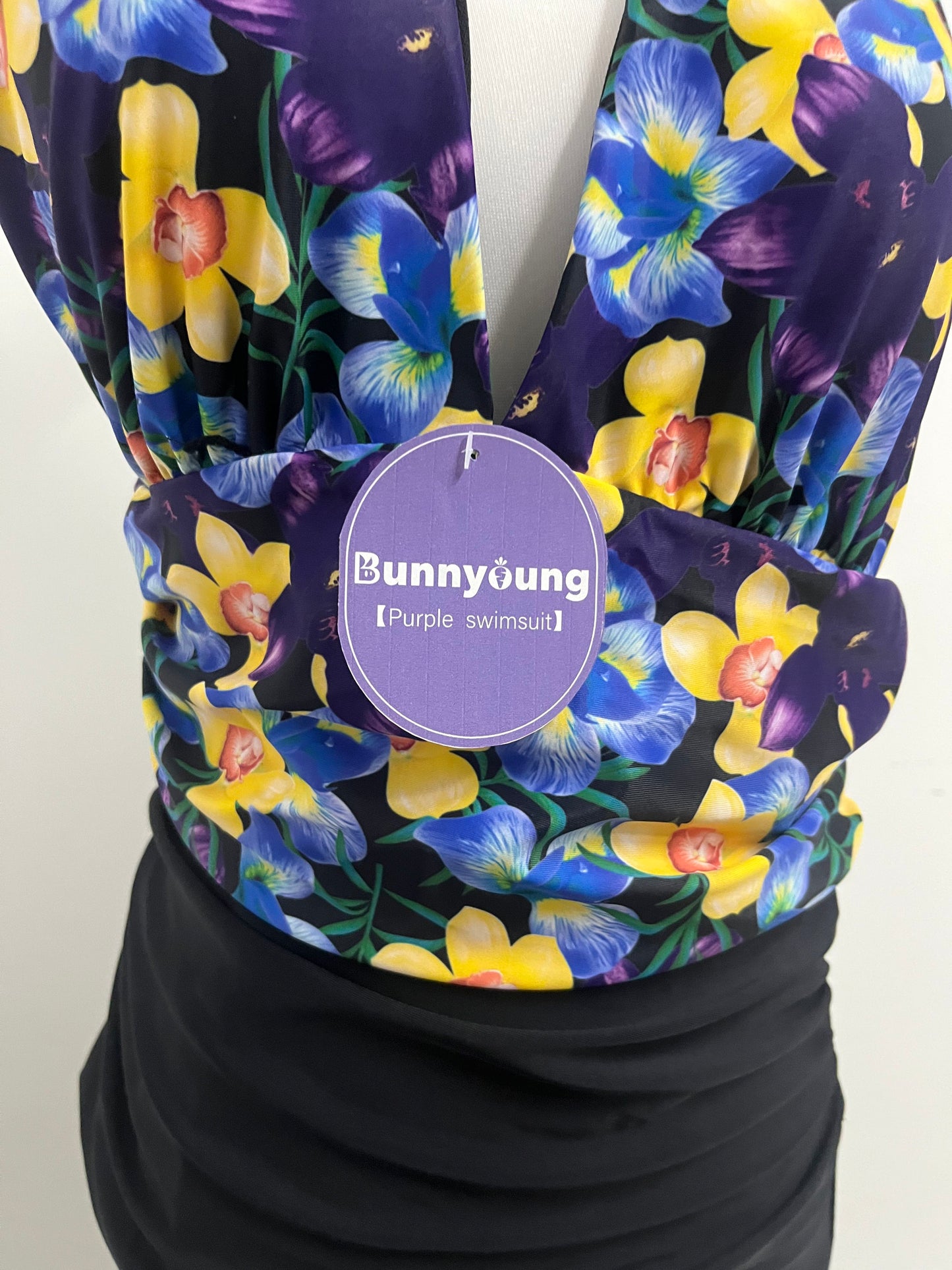 【Bunnyoung Purple Floral Halter Swimsuit】—— Vibrant & Stylish Beachwear