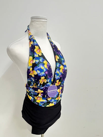 【Bunnyoung Purple Floral Halter Swimsuit】—— Vibrant & Stylish Beachwear
