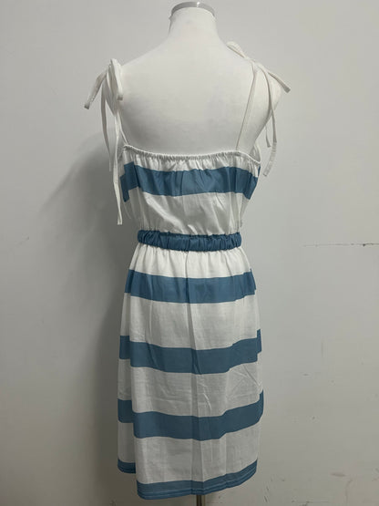Busnail Women's Striped Tie Shoulder Mini Dress Sleeveless Summer Going Out Dresses with Pockets