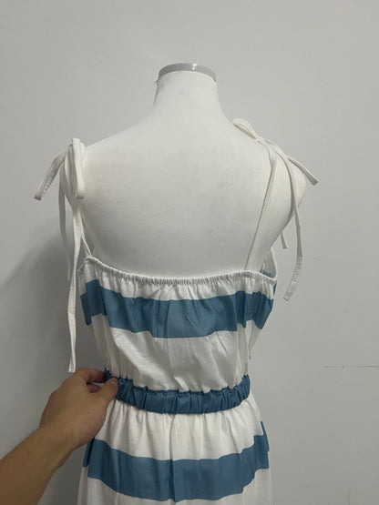Busnail Women's Striped Tie Shoulder Mini Dress Sleeveless Summer Going Out Dresses with Pockets