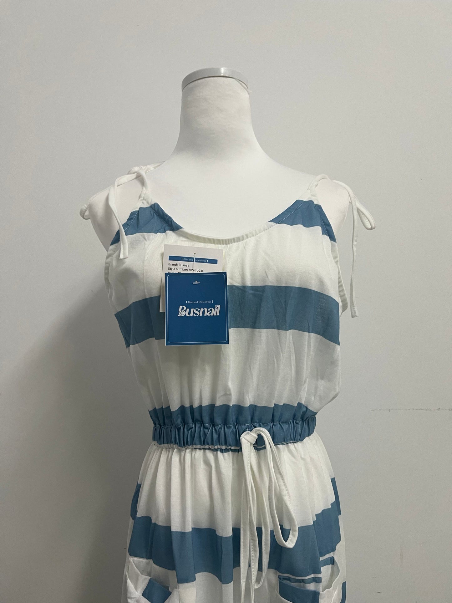 Busnail Women's Striped Tie Shoulder Mini Dress Sleeveless Summer Going Out Dresses with Pockets