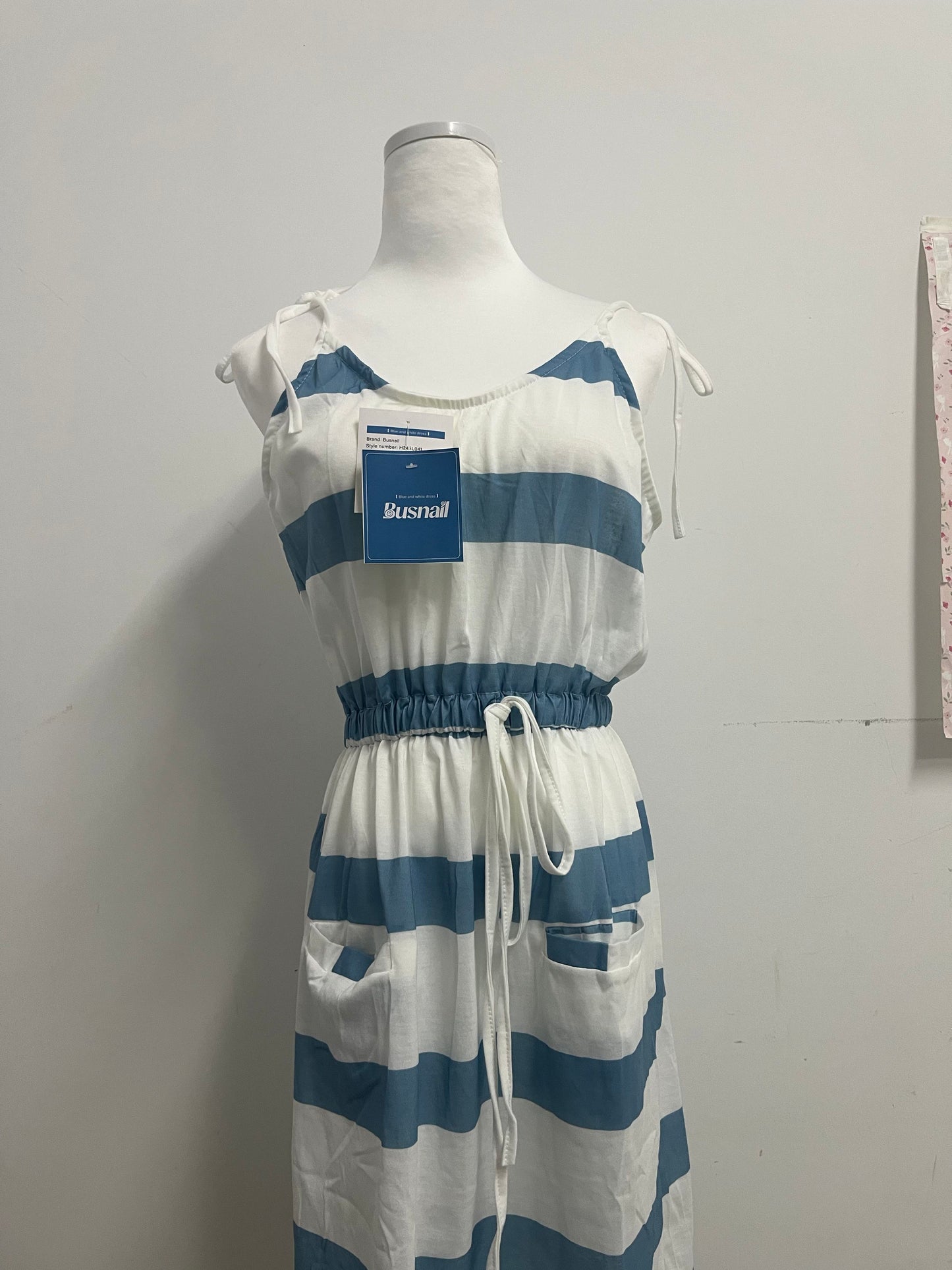 Busnail Women's Striped Tie Shoulder Mini Dress Sleeveless Summer Going Out Dresses with Pockets