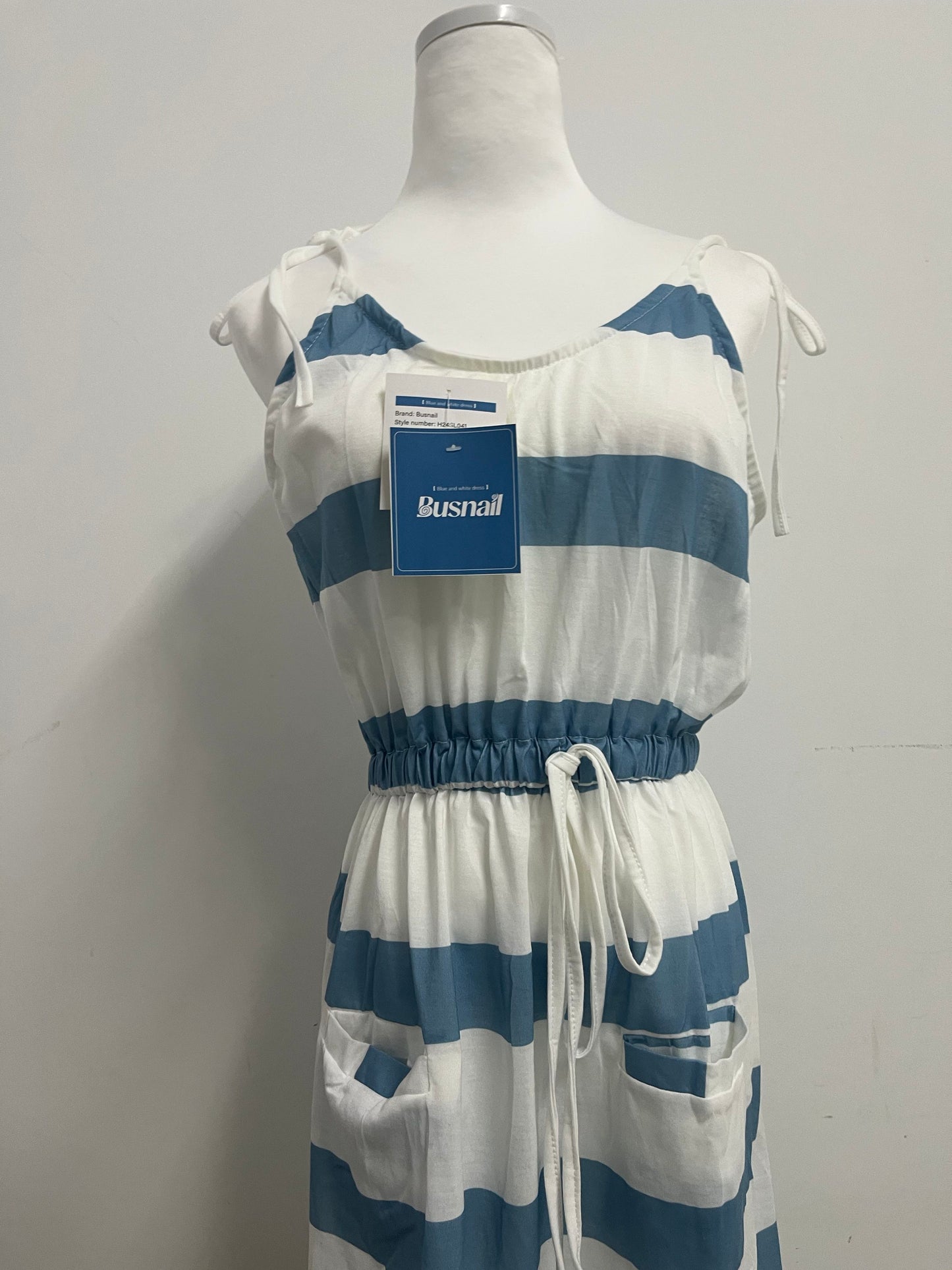 Busnail Women's Striped Tie Shoulder Mini Dress Sleeveless Summer Going Out Dresses with Pockets