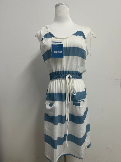 Busnail Women's Striped Tie Shoulder Mini Dress Sleeveless Summer Going Out Dresses with Pockets