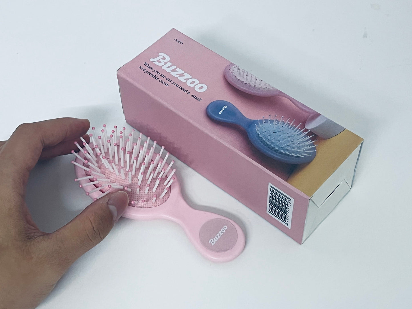 Buzzoo Mini Cushion Massage Hairbrush - Portable Detangling Hair Comb