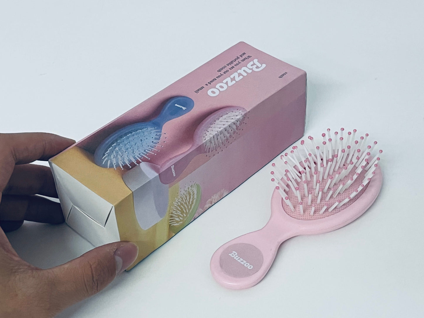 Buzzoo Mini Cushion Massage Hairbrush - Portable Detangling Hair Comb