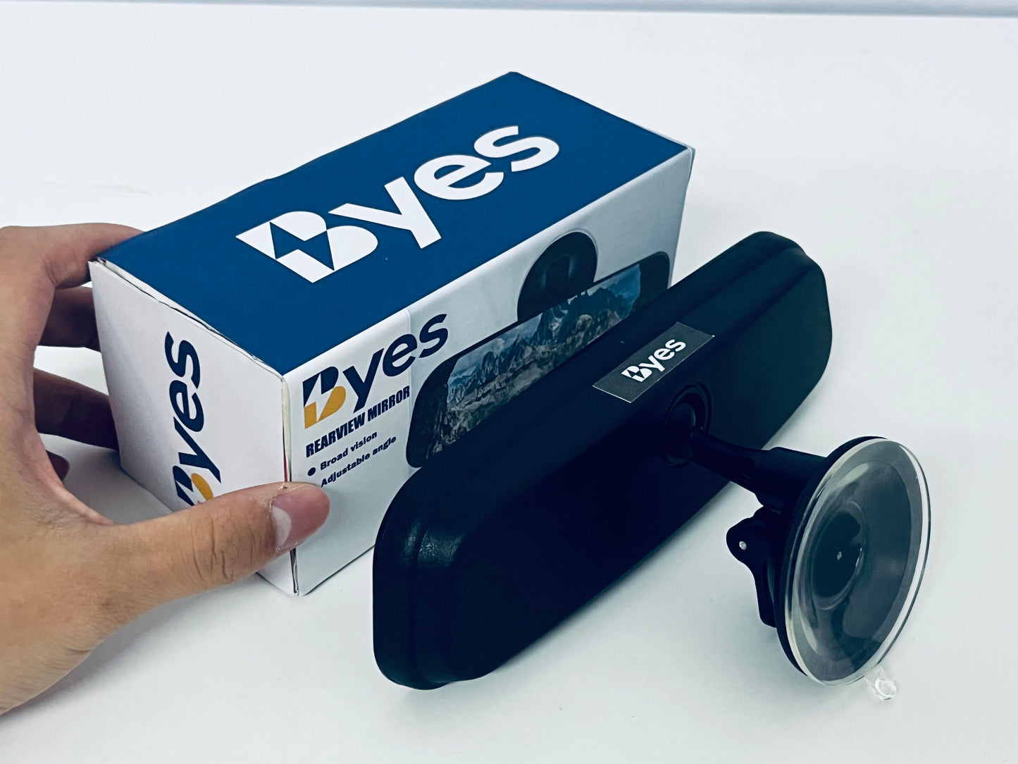 Byes Car Rearview Mirror, Wide Angle Adjustable Suction Cup Mirror for Blind Spot Reduction, Universal Fit for Most Vehicles