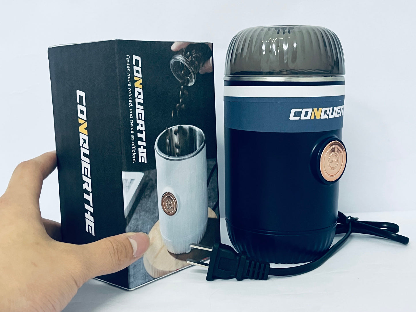 CONQUERTHE Coffee Grinder – Electric, Portable, Small, Quiet Adjustable Mini Conical Burr Coffee Bean Mill, 20 Grind Settings for Espresso, Pour-Over, French Press Moka,for Home Use