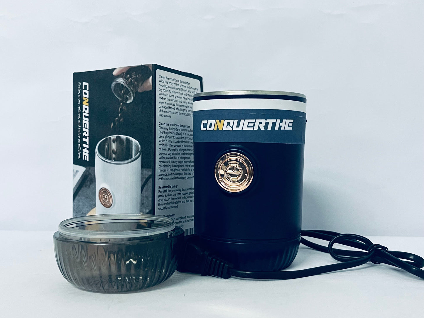 CONQUERTHE Coffee Grinder – Electric, Portable, Small, Quiet Adjustable Mini Conical Burr Coffee Bean Mill, 20 Grind Settings for Espresso, Pour-Over, French Press Moka,for Home Use