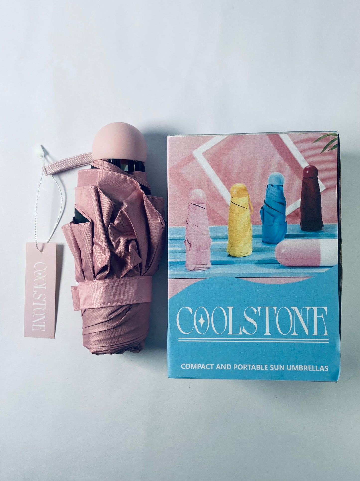 COOLSTONE Mini Umbrella for Purse With Case Small Compact UV Sun Protection Sun Lightweight Tiny Pocket Umbrella for Women Girls and Men