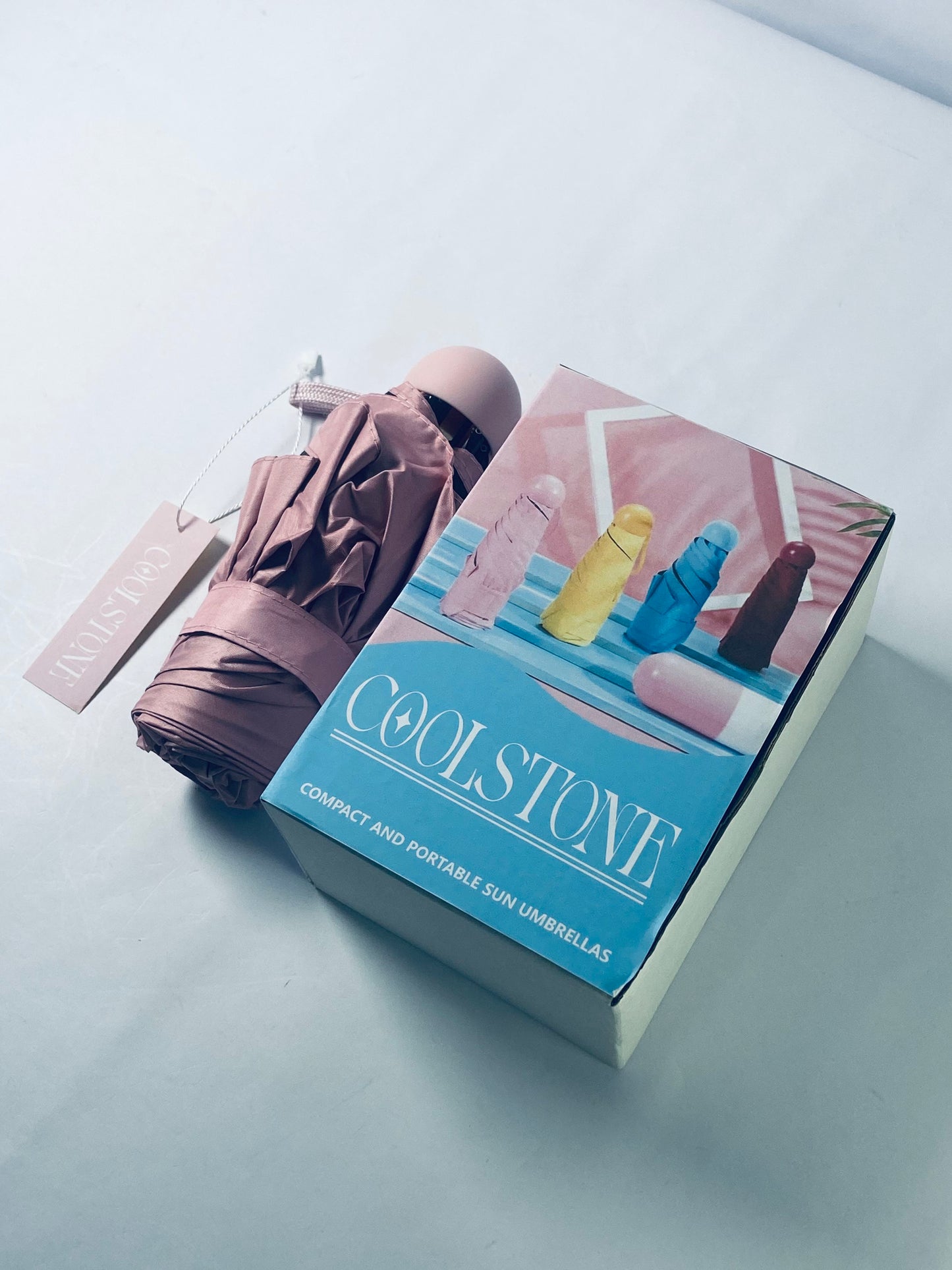 COOLSTONE Mini Umbrella for Purse With Case Small Compact UV Sun Protection Sun Lightweight Tiny Pocket Umbrella for Women Girls and Men