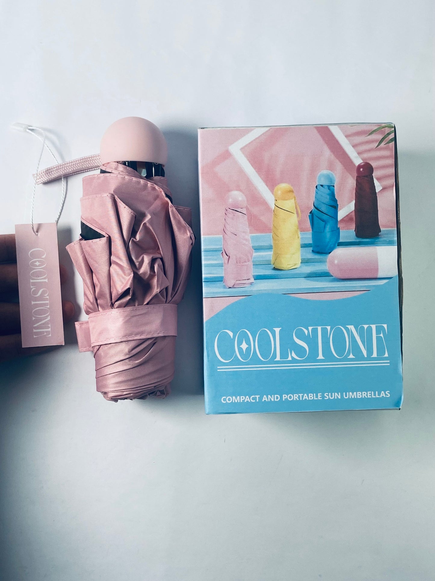 COOLSTONE Mini Umbrella for Purse With Case Small Compact UV Sun Protection Sun Lightweight Tiny Pocket Umbrella for Women Girls and Men