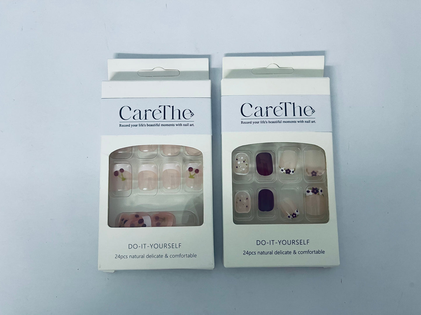 CareThe  24 Pcs Press on Nails Square, Flower Press on Nails Short, French Tip Press on Nails Medium, Flower False Nails, Glue on Nails, Gel Fake Nails for Women, Stick on Nails 12 Sizes-6 Styles