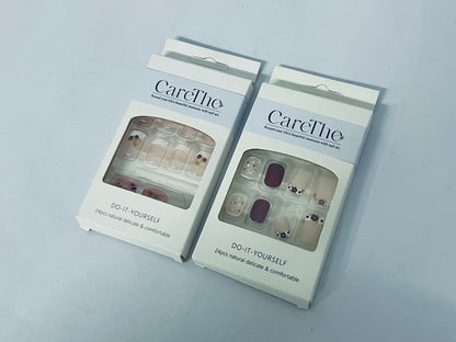 CareThe  24 Pcs Press on Nails Square, Flower Press on Nails Short, French Tip Press on Nails Medium, Flower False Nails, Glue on Nails, Gel Fake Nails for Women, Stick on Nails 12 Sizes-6 Styles