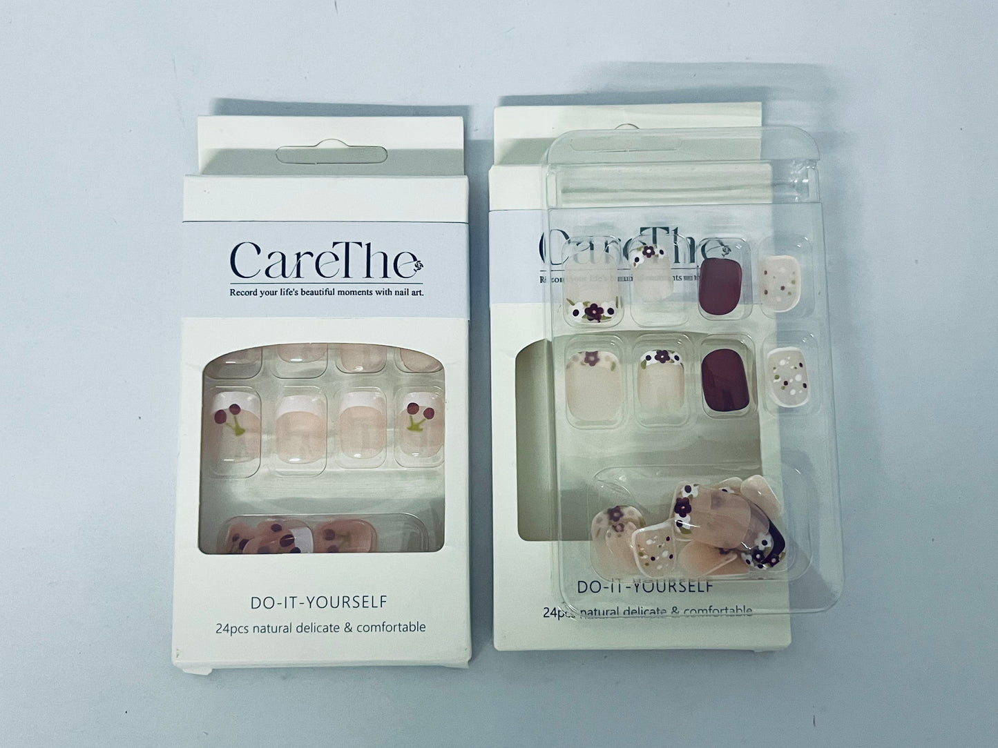 CareThe  24 Pcs Press on Nails Square, Flower Press on Nails Short, French Tip Press on Nails Medium, Flower False Nails, Glue on Nails, Gel Fake Nails for Women, Stick on Nails 12 Sizes-6 Styles