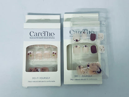 CareThe  24 Pcs Press on Nails Square, Flower Press on Nails Short, French Tip Press on Nails Medium, Flower False Nails, Glue on Nails, Gel Fake Nails for Women, Stick on Nails 12 Sizes-6 Styles
