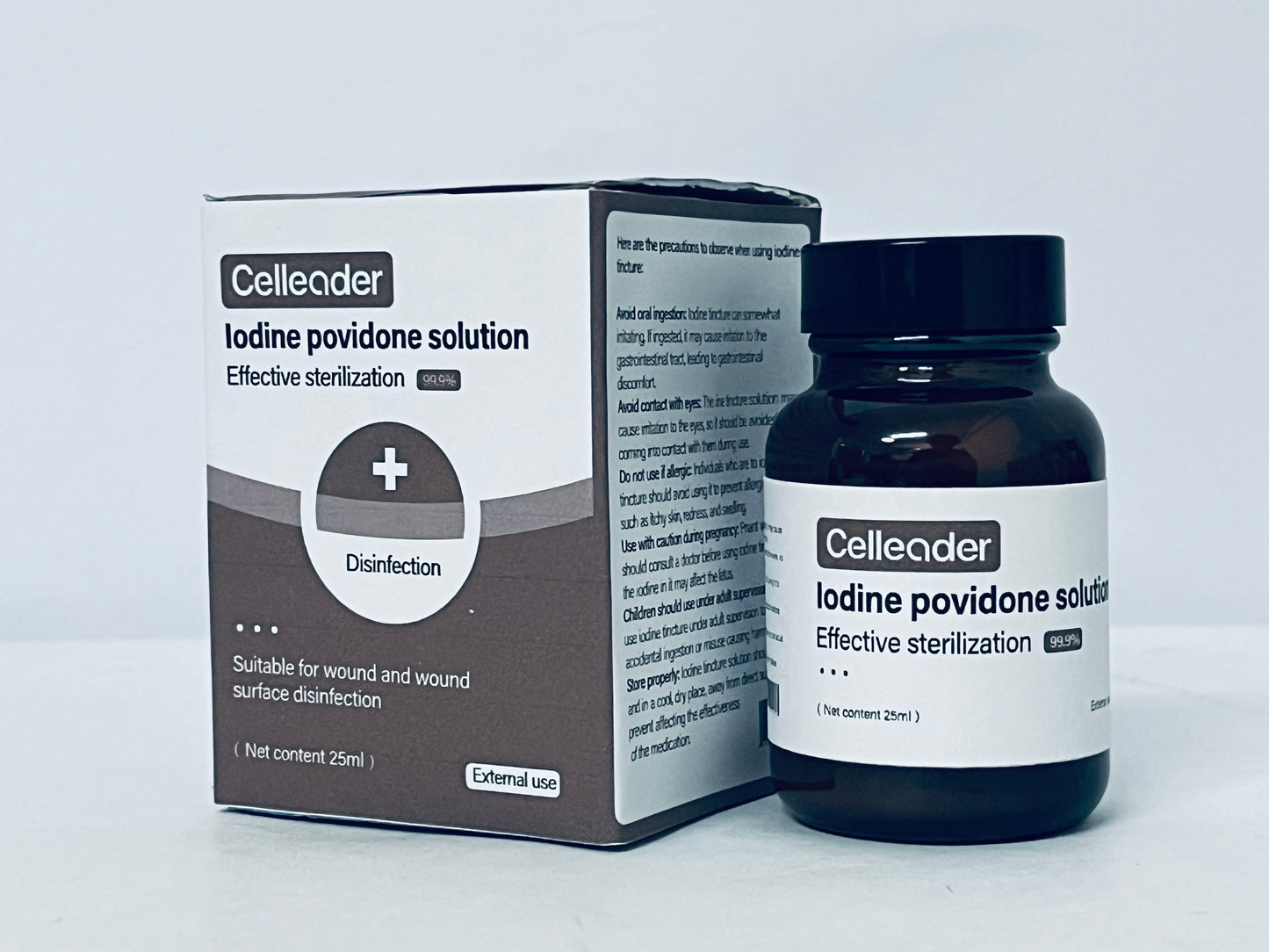 Celleader Iodine Solution, 25ml Antiseptic for Wound & Skin Disinfection, First-Aid Sterilization