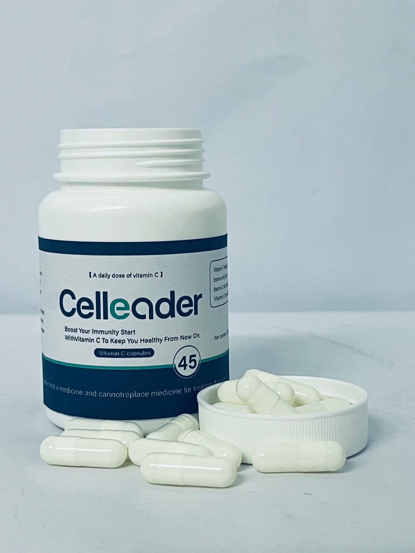 Celleader Vitamin C Capsules, 45 Count | Daily Immune Support & Collagen Boost Supplement
