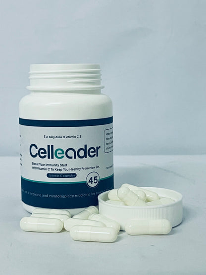 Celleader Vitamin C Capsules, 45 Count | Daily Immune Support & Collagen Boost Supplement