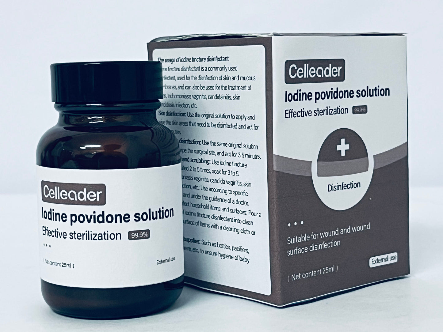 Celleader Iodine Solution, 25ml Antiseptic for Wound & Skin Disinfection, First-Aid Sterilization