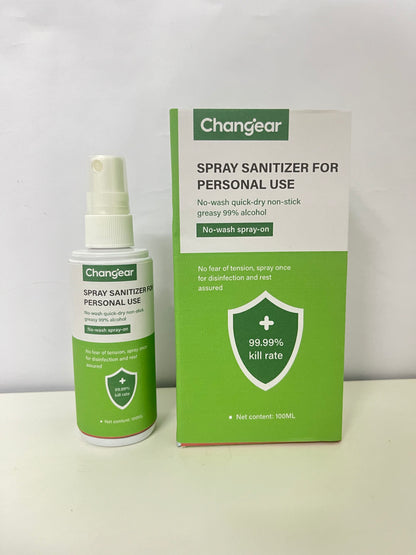 Changear Spray Sanitizer 100ML - 99% Alcohol 99.99% Kill Rate, No-Wash Quick-Dry Non-Sticky, Portable Hand & Surface Disinfectant for Personal Daily Use