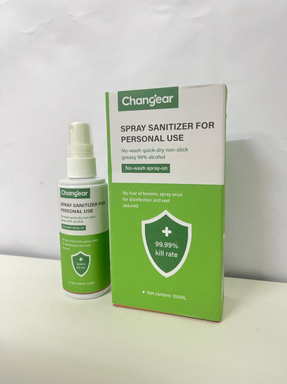 Changear Spray Sanitizer 100ML - 99% Alcohol 99.99% Kill Rate, No-Wash Quick-Dry Non-Sticky, Portable Hand & Surface Disinfectant for Personal Daily Use
