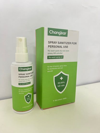 Changear Spray Sanitizer 100ML - 99% Alcohol 99.99% Kill Rate, No-Wash Quick-Dry Non-Sticky, Portable Hand & Surface Disinfectant for Personal Daily Use