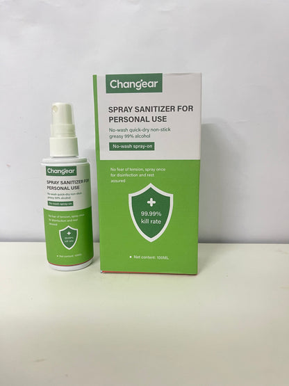 Changear Spray Sanitizer 100ML - 99% Alcohol 99.99% Kill Rate, No-Wash Quick-Dry Non-Sticky, Portable Hand & Surface Disinfectant for Personal Daily Use