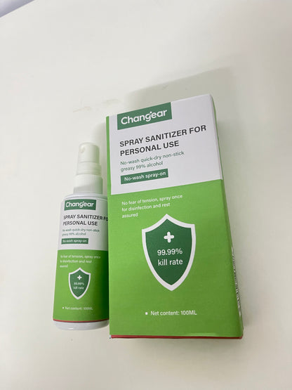 Changear Spray Sanitizer 100ML - 99% Alcohol 99.99% Kill Rate, No-Wash Quick-Dry Non-Sticky, Portable Hand & Surface Disinfectant for Personal Daily Use