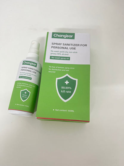 Changear Spray Sanitizer 100ML - 99% Alcohol 99.99% Kill Rate, No-Wash Quick-Dry Non-Sticky, Portable Hand & Surface Disinfectant for Personal Daily Use