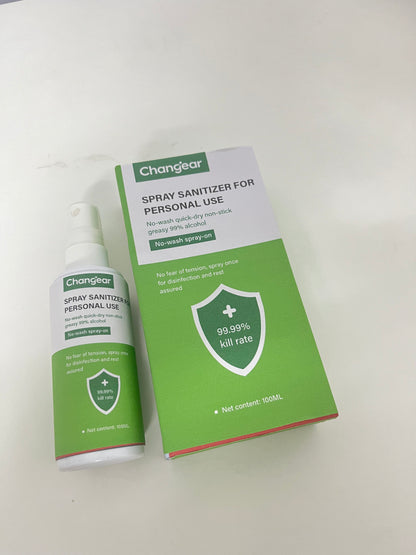 Changear Spray Sanitizer 100ML - 99% Alcohol 99.99% Kill Rate, No-Wash Quick-Dry Non-Sticky, Portable Hand & Surface Disinfectant for Personal Daily Use