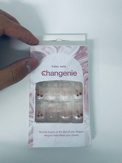 Changenie Sweet Cherry Translucent Pink False Nails Fresh Girl Style A Sweet & Vital Item for Finger Decoration