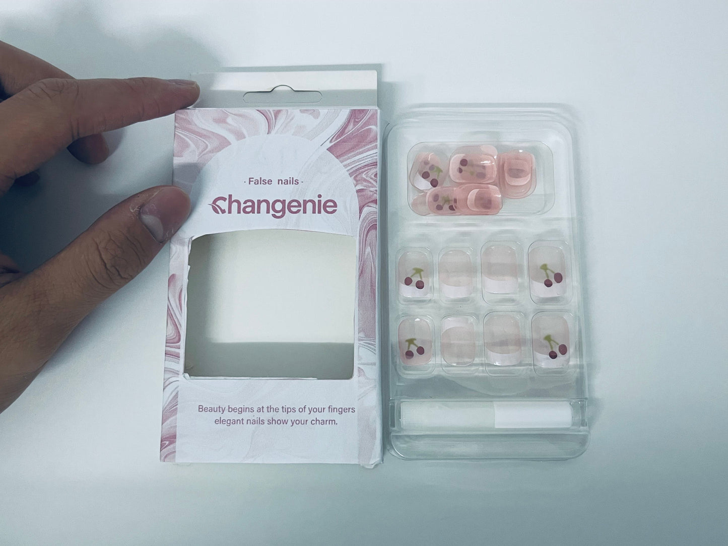 Changenie Sweet Cherry Translucent Pink False Nails Fresh Girl Style A Sweet & Vital Item for Finger Decoration