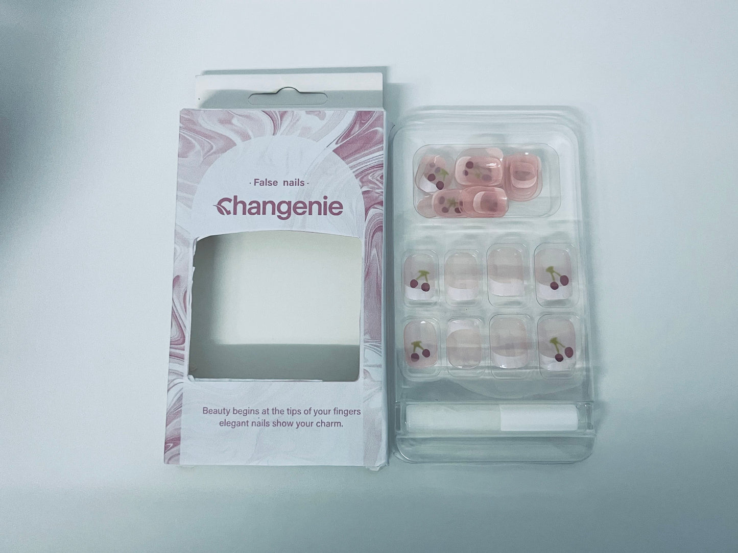 Changenie Sweet Cherry Translucent Pink False Nails Fresh Girl Style A Sweet & Vital Item for Finger Decoration
