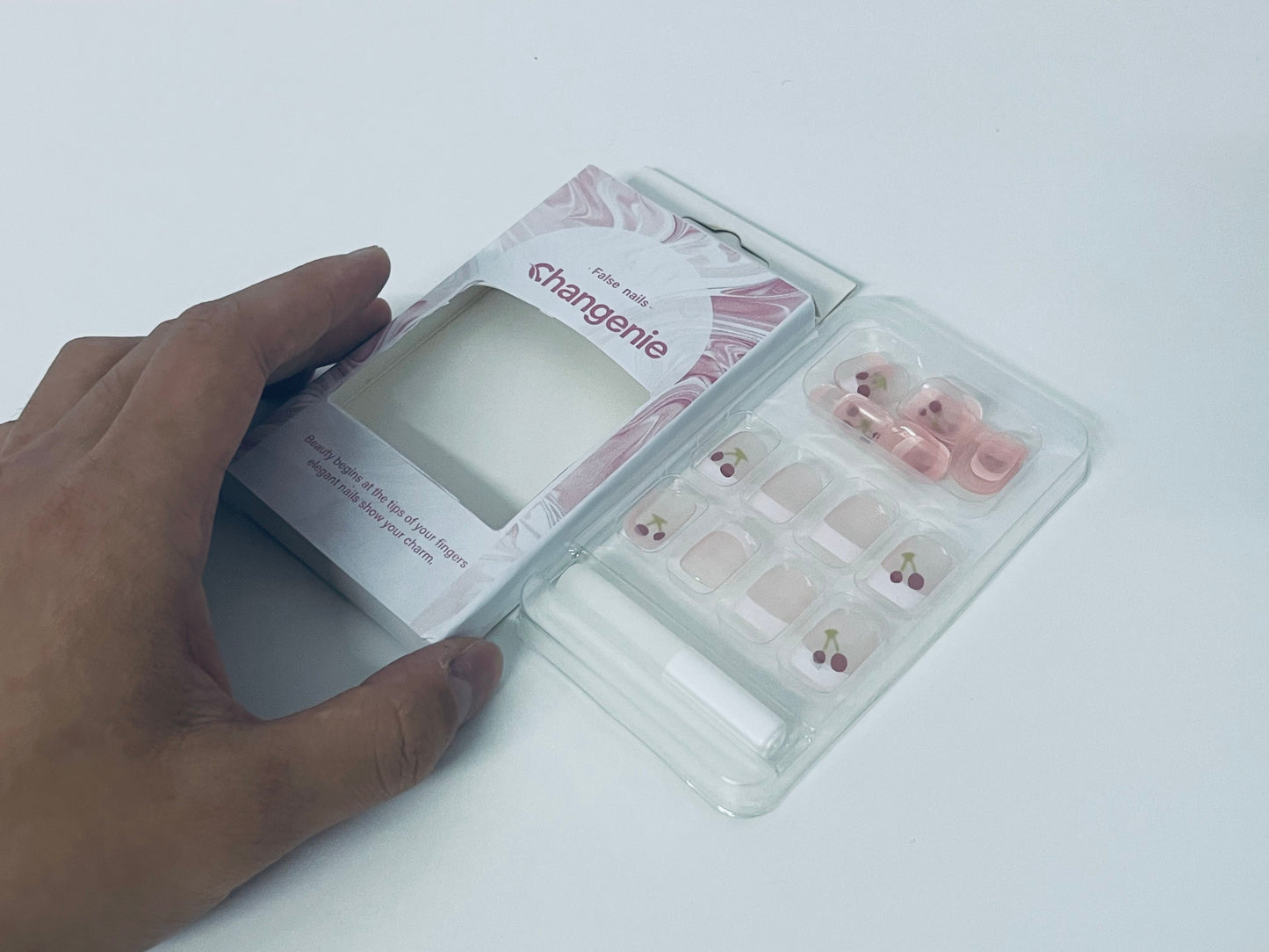 Changenie Sweet Cherry Translucent Pink False Nails Fresh Girl Style A Sweet & Vital Item for Finger Decoration