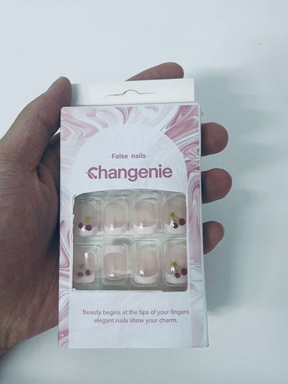 Changenie Sweet Cherry Translucent Pink False Nails Fresh Girl Style A Sweet & Vital Item for Finger Decoration