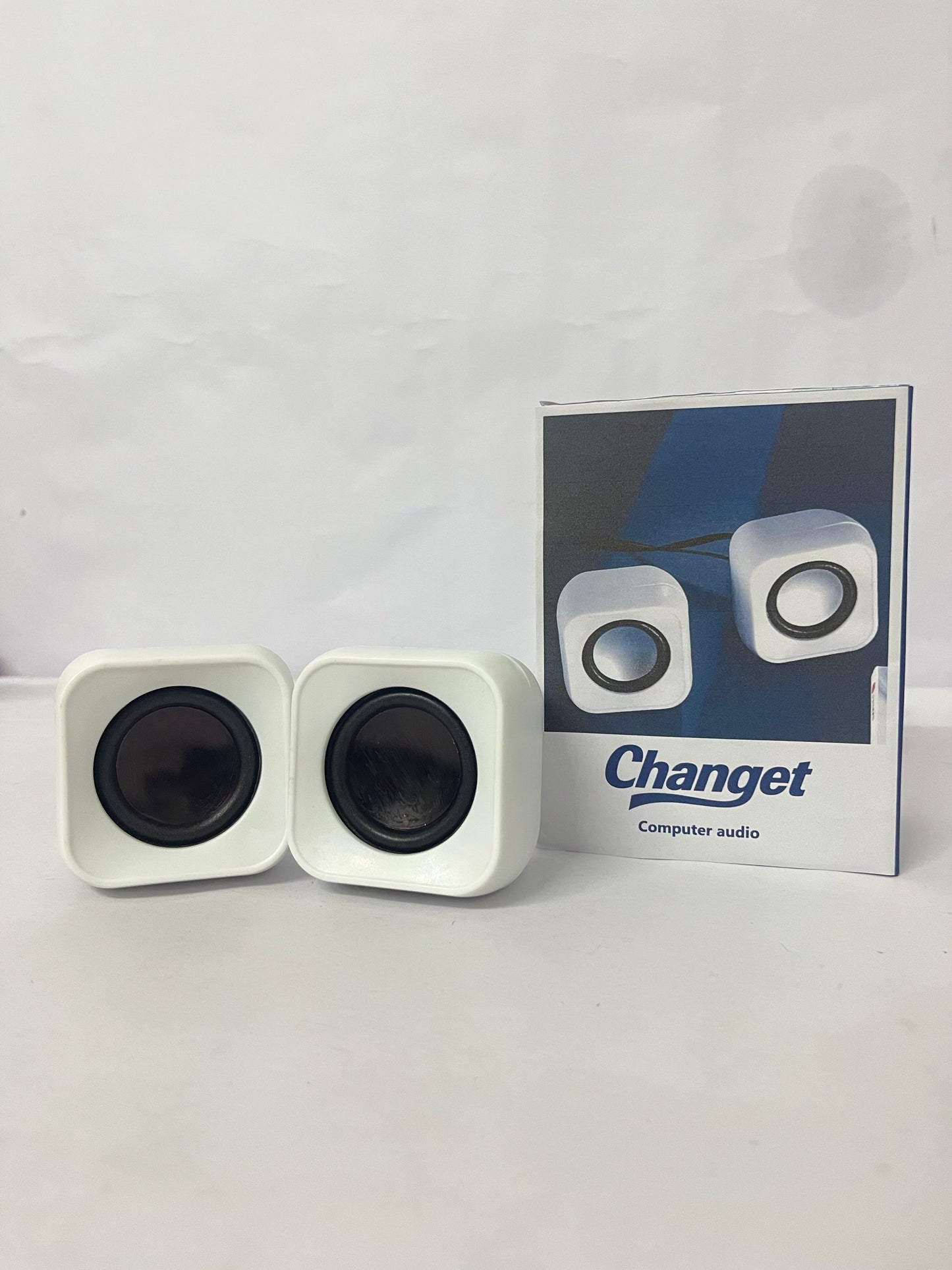 Changet Speaker - 14W Stereo PC Speakers, USB Powered, Compact Size with 30° Tilt Design, Volume Dial Control, for Desktop, Laptop, Monitor, Gaming Consoles, White