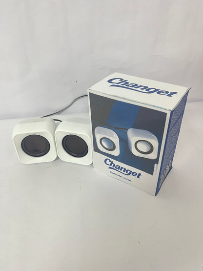 Changet Speaker - 14W Stereo PC Speakers, USB Powered, Compact Size with 30° Tilt Design, Volume Dial Control, for Desktop, Laptop, Monitor, Gaming Consoles, White