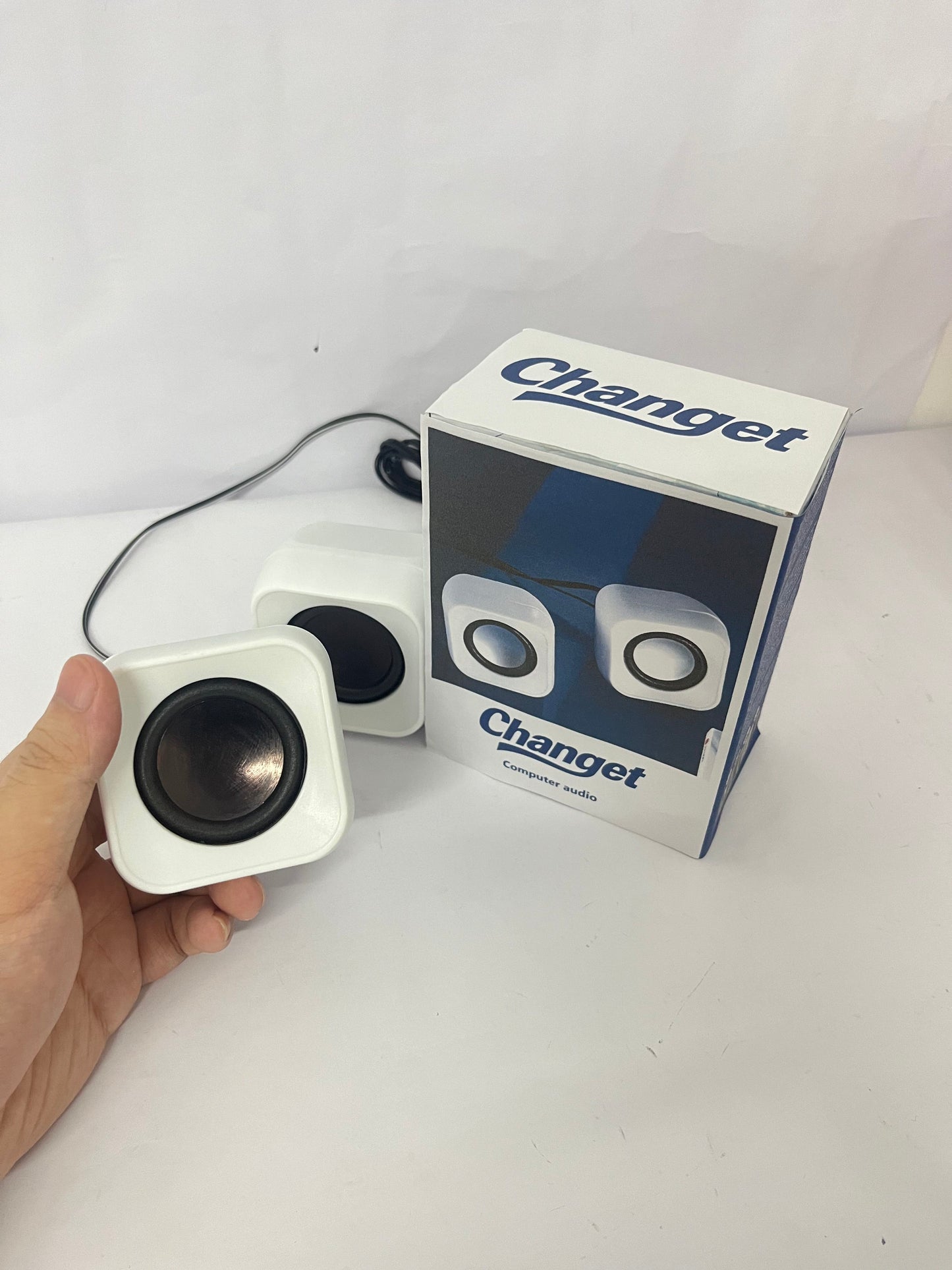 Changet Speaker - 14W Stereo PC Speakers, USB Powered, Compact Size with 30° Tilt Design, Volume Dial Control, for Desktop, Laptop, Monitor, Gaming Consoles, White