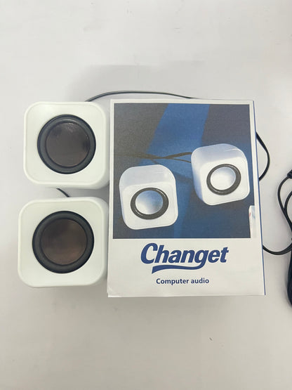 Changet Speaker - 14W Stereo PC Speakers, USB Powered, Compact Size with 30° Tilt Design, Volume Dial Control, for Desktop, Laptop, Monitor, Gaming Consoles, White