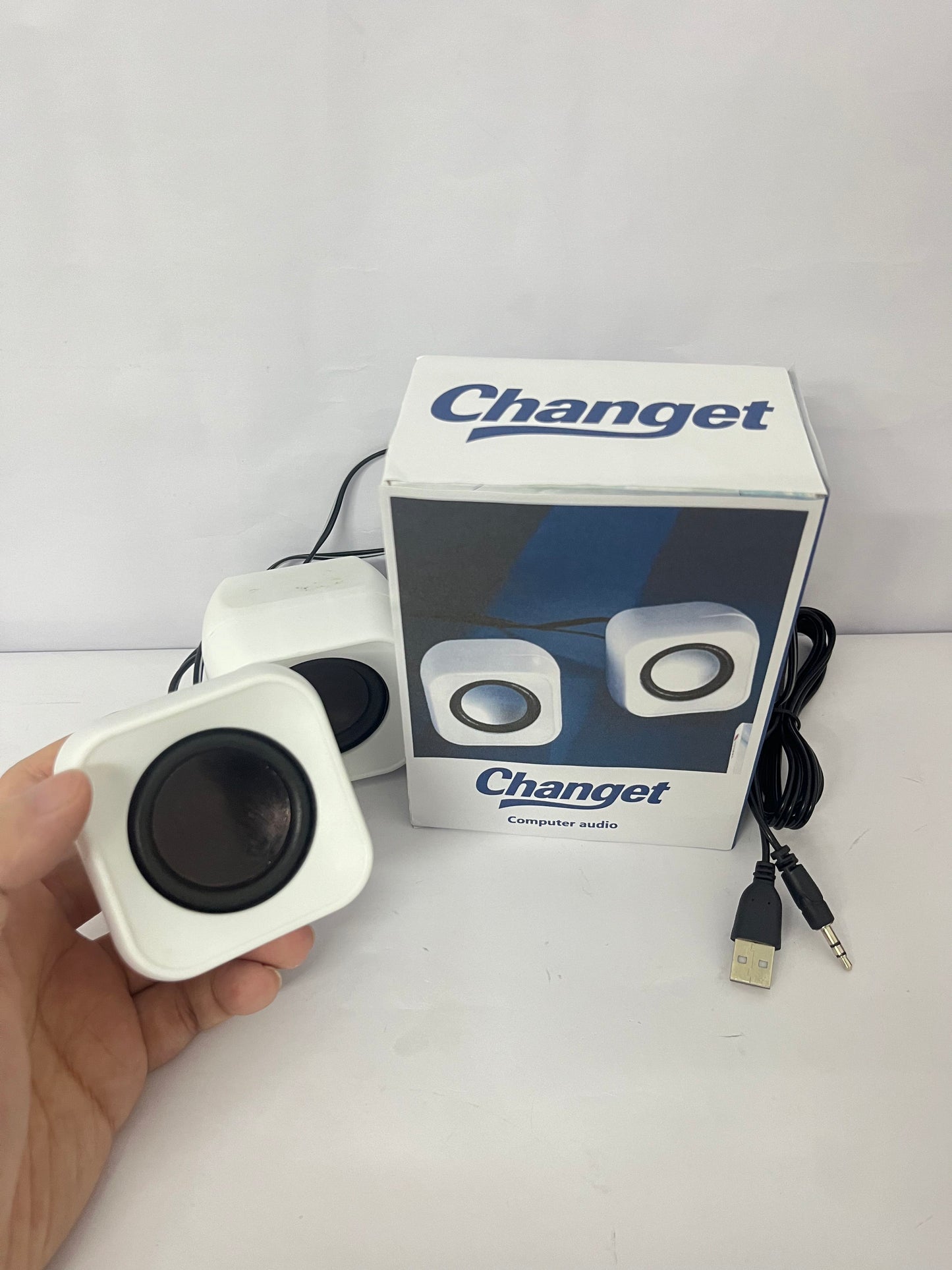 Changet Speaker - 14W Stereo PC Speakers, USB Powered, Compact Size with 30° Tilt Design, Volume Dial Control, for Desktop, Laptop, Monitor, Gaming Consoles, White