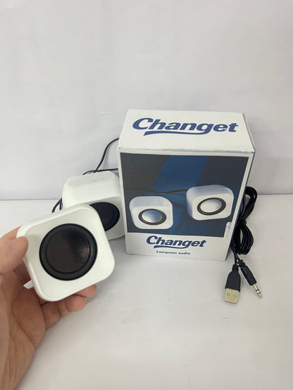 Changet Speaker - 14W Stereo PC Speakers, USB Powered, Compact Size with 30° Tilt Design, Volume Dial Control, for Desktop, Laptop, Monitor, Gaming Consoles, White