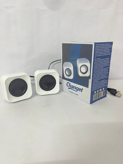 Changet Speaker - 14W Stereo PC Speakers, USB Powered, Compact Size with 30° Tilt Design, Volume Dial Control, for Desktop, Laptop, Monitor, Gaming Consoles, White
