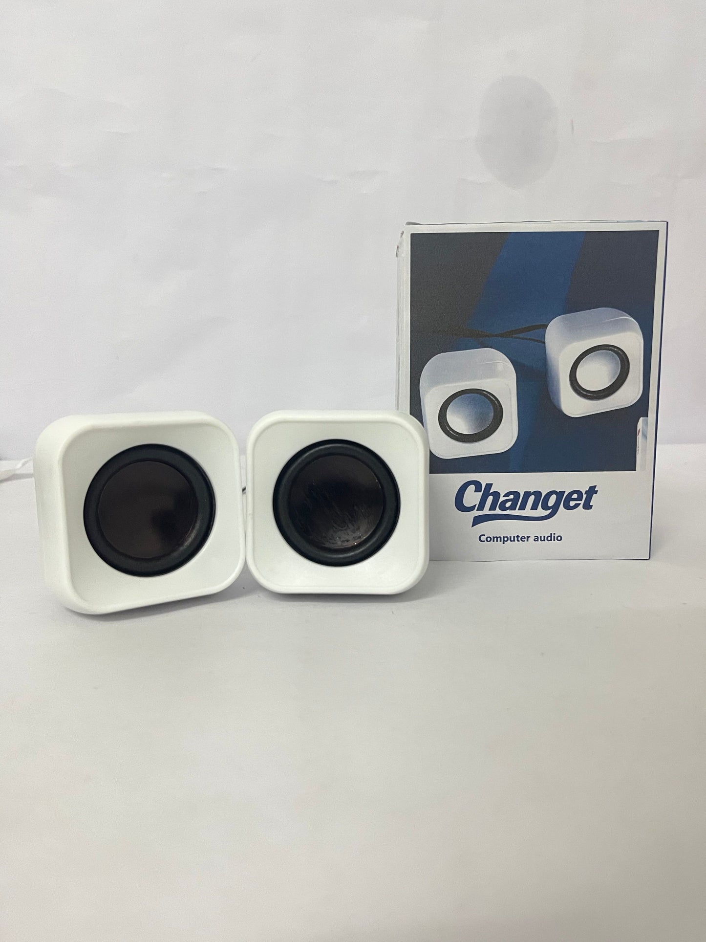 Changet Speaker - 14W Stereo PC Speakers, USB Powered, Compact Size with 30° Tilt Design, Volume Dial Control, for Desktop, Laptop, Monitor, Gaming Consoles, White