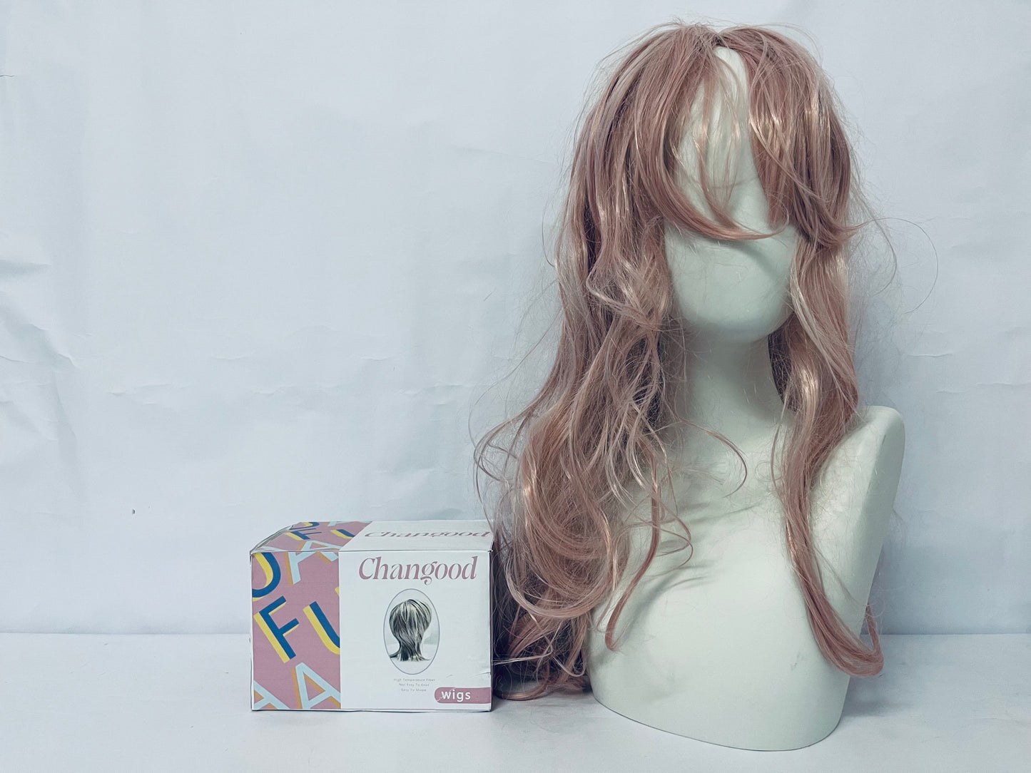 Changood Women Girls long Curly Synthetic Wig with Bangs Lovely Pink