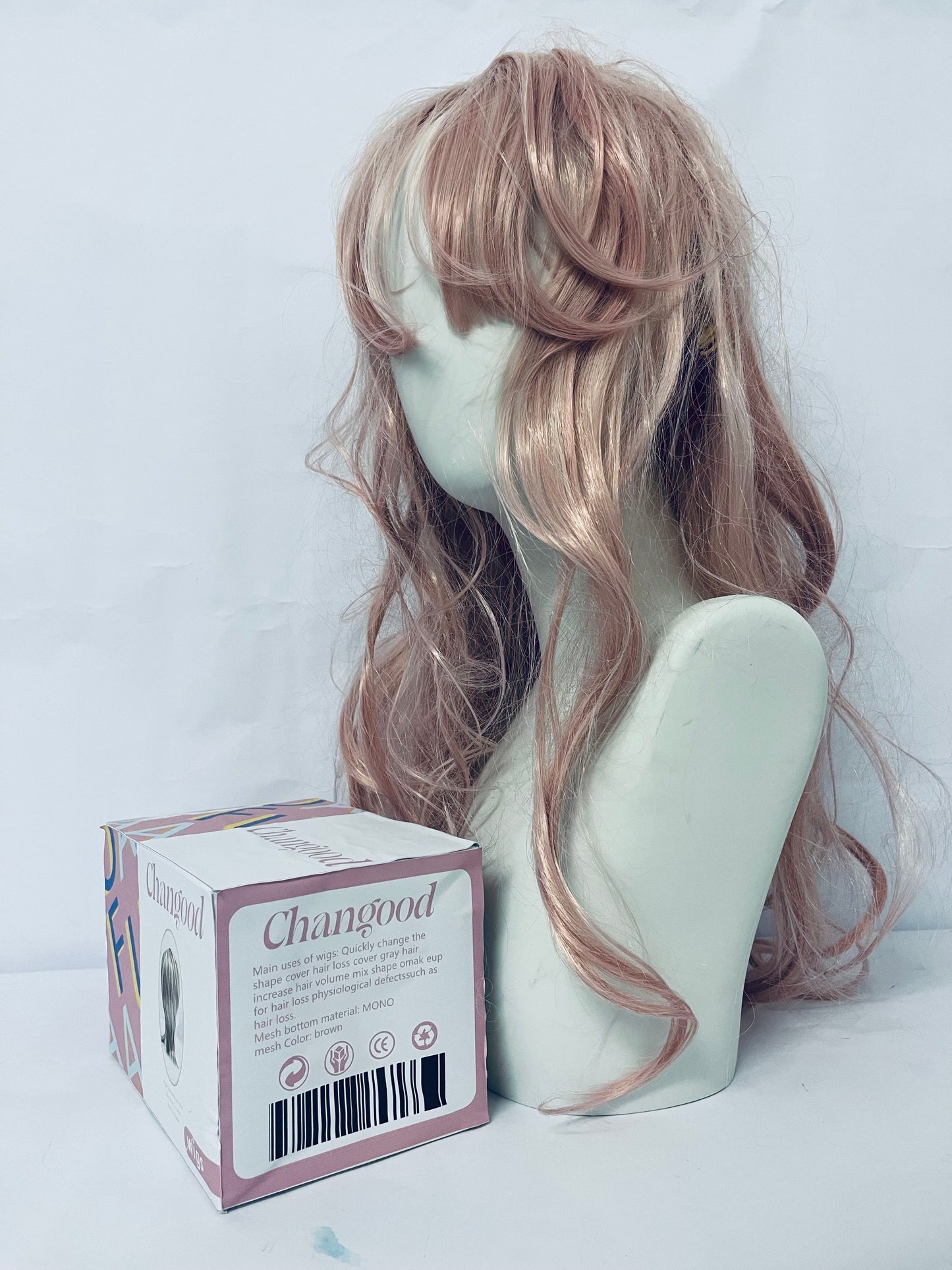 Changood Women Girls long Curly Synthetic Wig with Bangs Lovely Pink