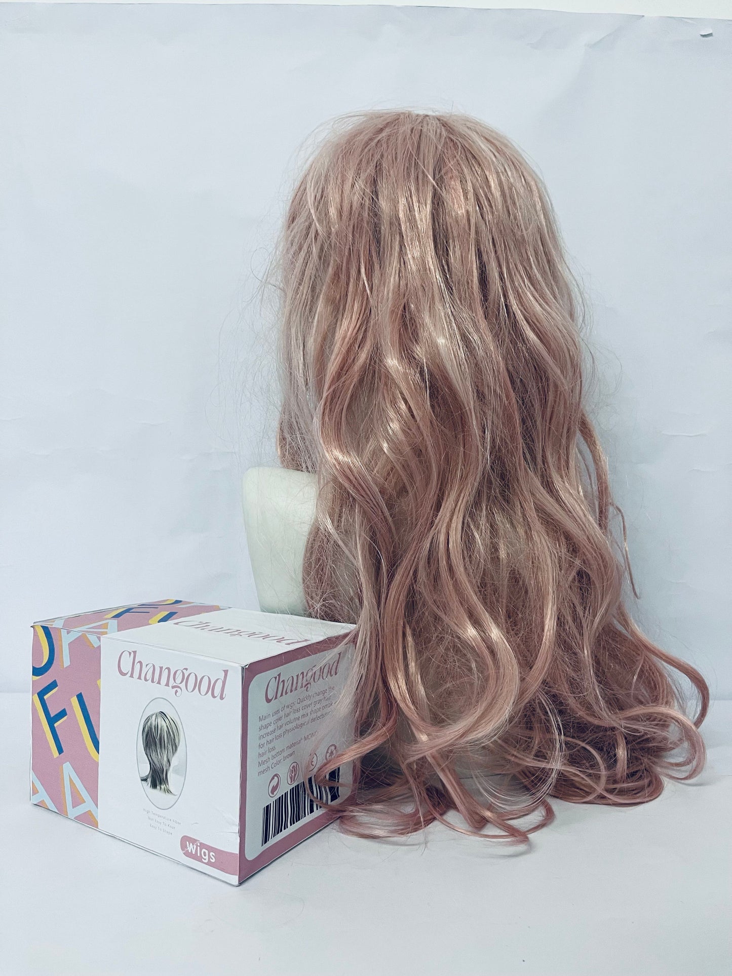 Changood Women Girls long Curly Synthetic Wig with Bangs Lovely Pink