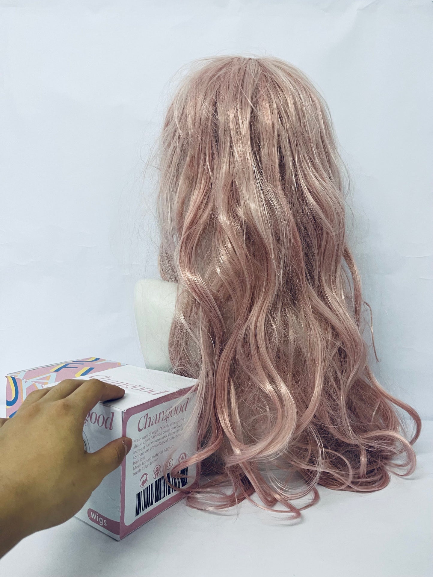 Changood Women Girls long Curly Synthetic Wig with Bangs Lovely Pink