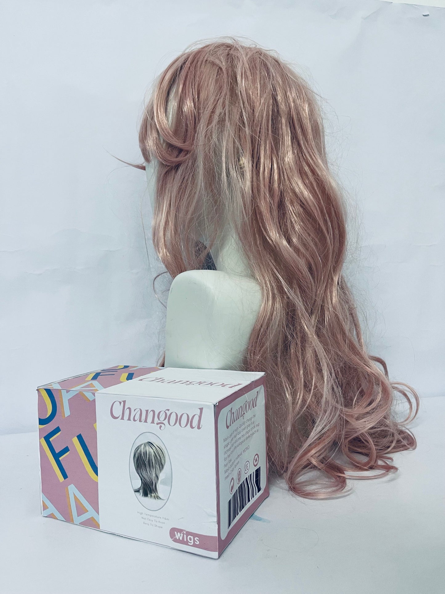 Changood Women Girls long Curly Synthetic Wig with Bangs Lovely Pink